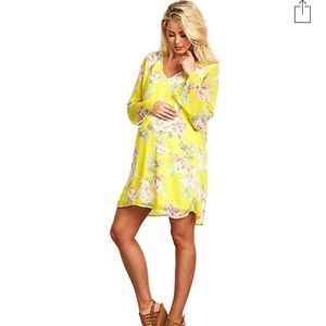 Pink blush yellow chiffon floral maternity dress